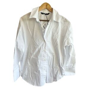 Zara Oversized white cotton poplin button-down shirt Women's XS